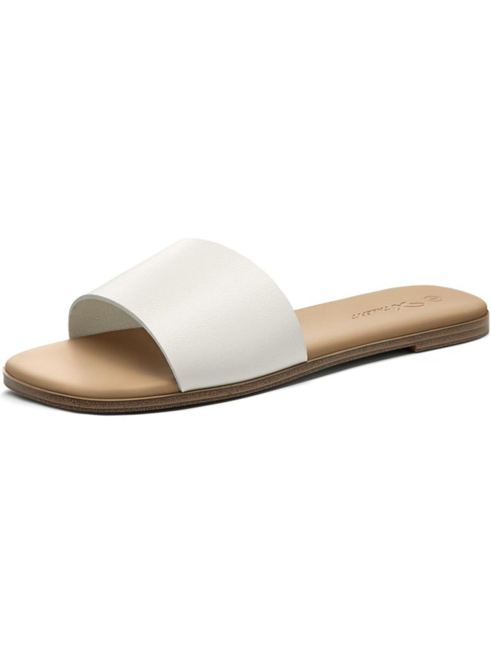Women's White Raffia Summer Flat Sandals Comfortable Square Toe Slip On Slides